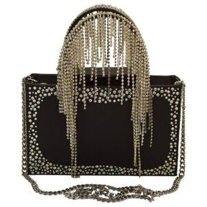 Kara Constellation Fringe Black Satin w. Crystals Small Tote Chain Bag Handbag